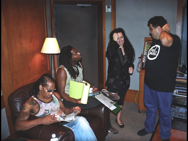 In the recording studios for ZOHO : Pianist/arranger Arturo O'Farrill and singer Claudia Acuna, working on their new ZOHO release 