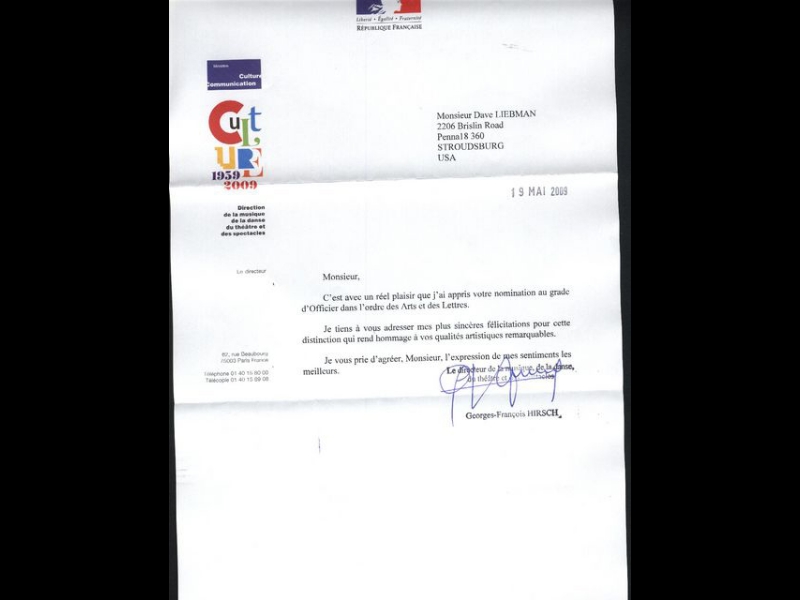 Paris, France, May 19, 2009: it is with great pleasure that ZOHO announces that ZOHO artist, saxophonist and composer Dave Liebman has received the honorary award of the 