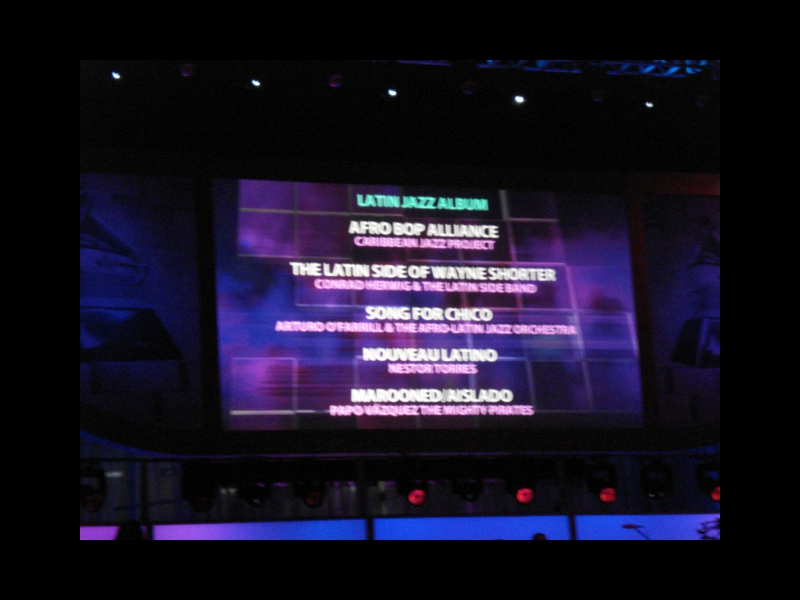 Los Angeles, CA, February 8, 2009 :  seconds before Arturo O'Farrill and ZOHO won their GRAMMY in the Latin Jazz category - the announcer presents the five nominees.