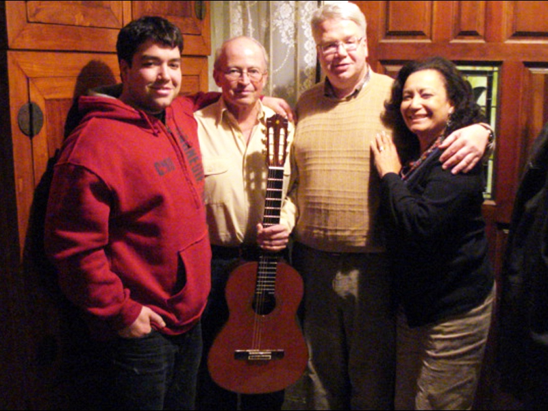 Millwood, NY, November 14, 2010: Highlights of the Becker�s annual social calendar are always the regular visits by our close friend and ZOHO artist, guitarist Carlos Barbosa-Lima. Each of our evenings culminates in a house concert by Carlos, frequently containing new music which might find its way onto a future ZOHO CD release. From left: Andrew Becker, Carlos, Jochen, and Iris Becker. 