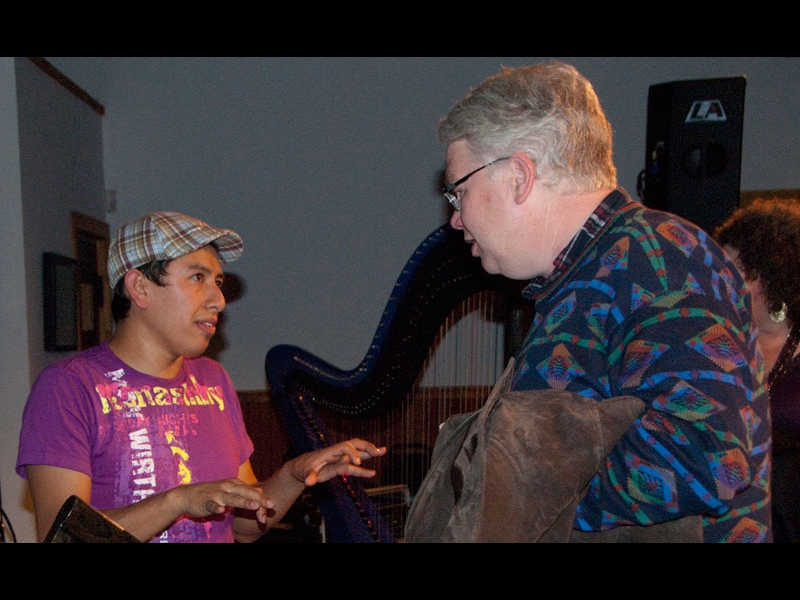 Beacon, NY, October 30, 2010: Jochen Becker dropping in on a gig of Colombian harpist Edmar Castaneda at the Falcon Bar in Beacon, NY. Jochen thanked him for his brilliant sideman contribution to Hector Martignon�s ZOHO CD release �Second Chance� which unbeknownst to both men was receiving a GRAMMY nomination in the Latin Jazz category on December 1.
