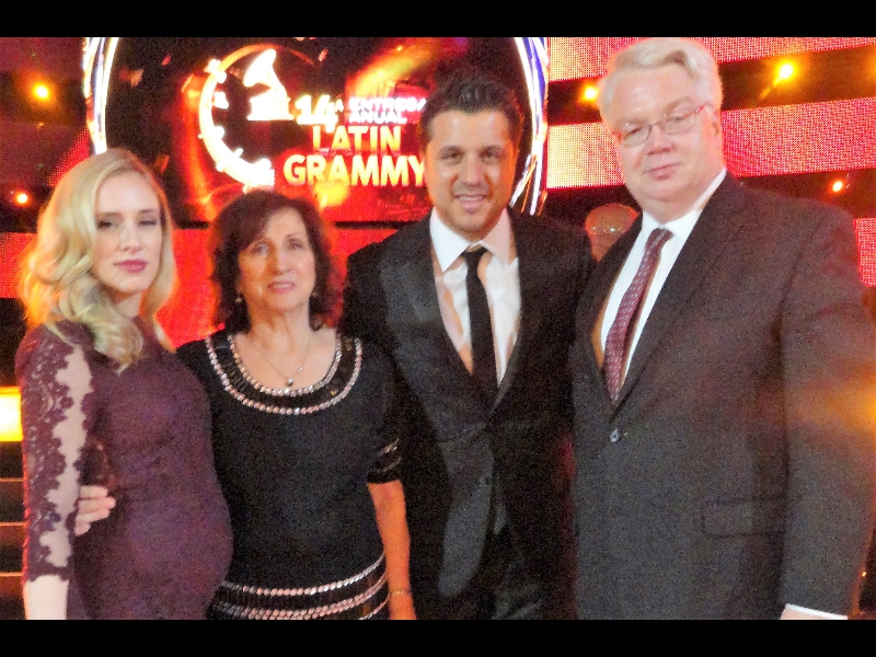 November 21, 2013: Argentinian saxophonist Julio Botti and ZOHO release nominee in the Tango category, with his wife, mother, and Jochen from ZOHO.