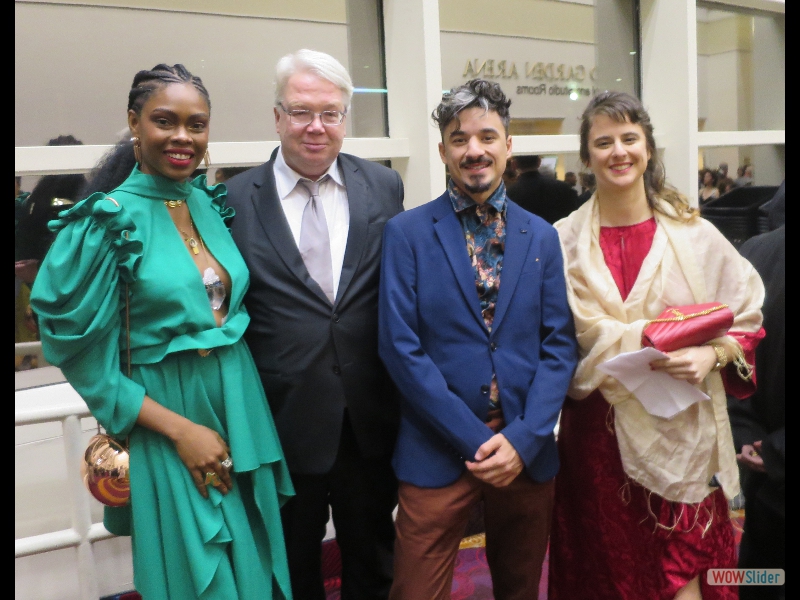 November 15, 2018: Jochen making new friends at the Latin Grammy Awards, from left: Brazilian pop singer Xenia from Sao Paulo, Brazil, Jochen, songwriter Lucas Cirillo, and their manager.