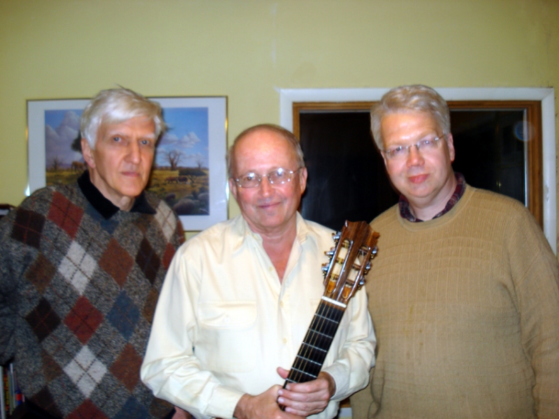 Millwood, NY - May 20, 2007: Carlos Barbosa-Lima (center) visiting the ZOHO offices, with his long-time producer Heiner Stadler (left).