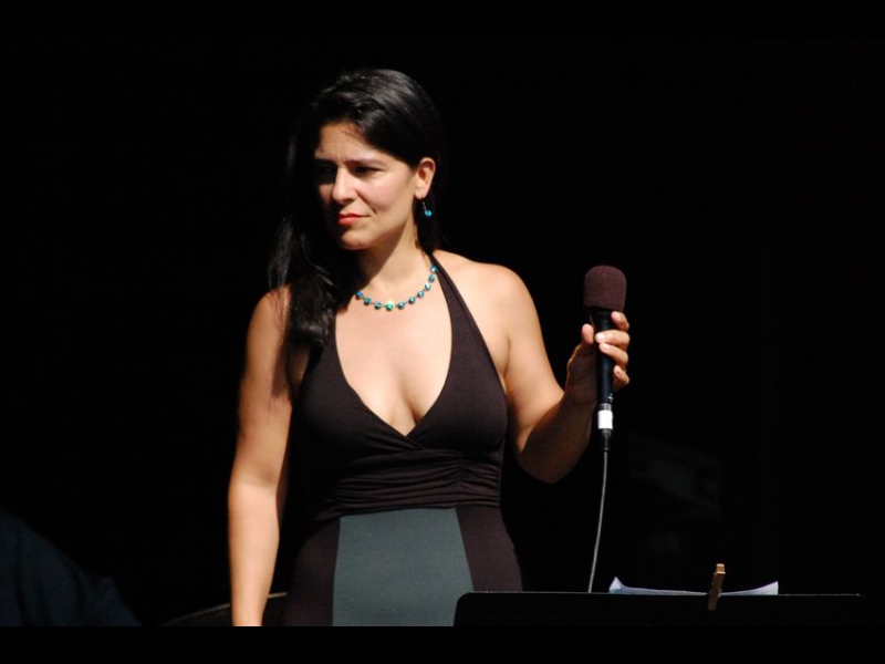 South Orange, NJ, September 20, 2008 - the beautiful Brazilian singer Maucha Adnet, wife and frequent musical collaborator of ZOHO artist Duduka da Fonseca, performing at the OSPAC Center Open Air Festival.
