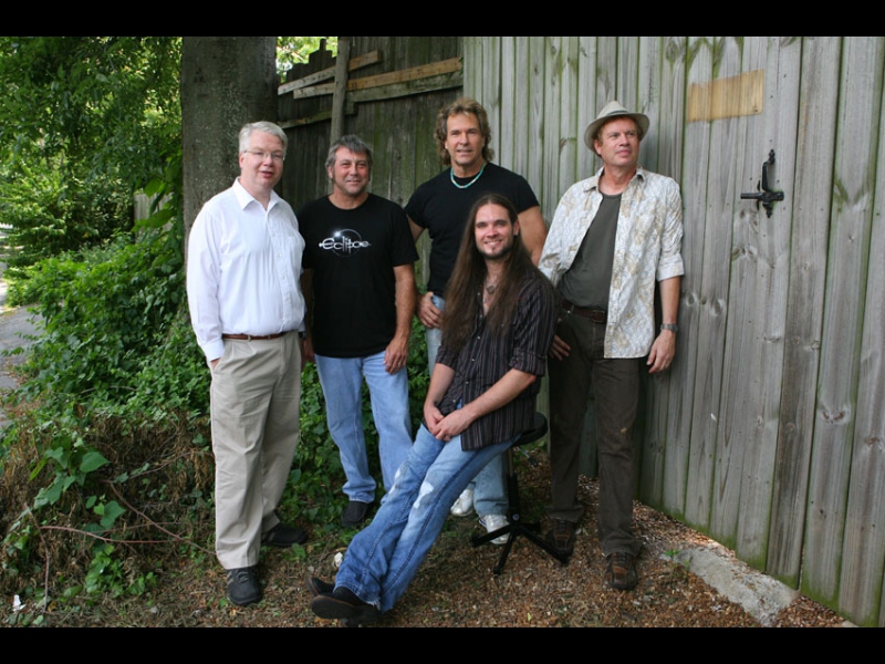 Nashville, TN, June 18, 2008: ZOHO label head Jochen Becker wandering into an ongoing photo shoot for the CD cover of BROTHERS OF THE SOUTHLAND. From Left to right: Jochen Becker, recording producer D Scott Miller, Henry Paul, Bo Bice and Jimmy Hall.