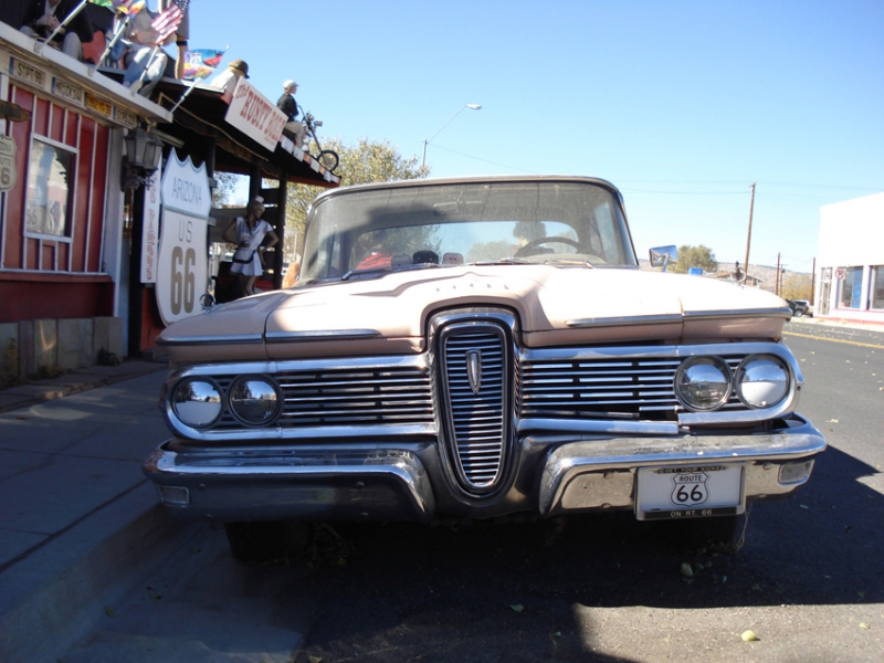 November 4, 2009: Passing through the small town of Seligman, Arizona, I suddenly found myself in front of two count it 1, 2! vintage Ford Edsels staring at me. After my initial astonishment, I have made peace with the fact that I might not get that lucky again for the rest of my life.