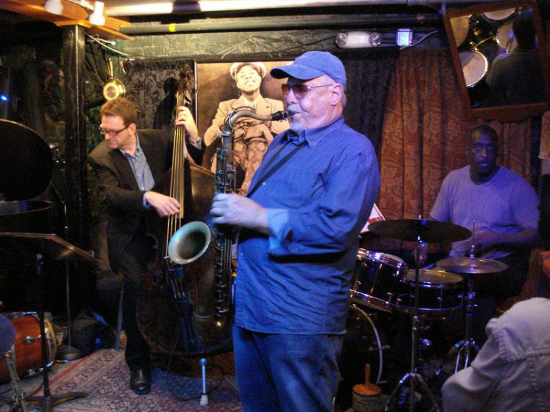 Greenwich Village, NY, June 3, 2009: the hardest swinging band in the business, supporting Bob Albanese on his CD Release Party at Small's: from left - Tom Kennedy, bass, the legendary saxophonist and five-time GRAMMY nominee Ira Sullivan, and drummer Willard Dyson.