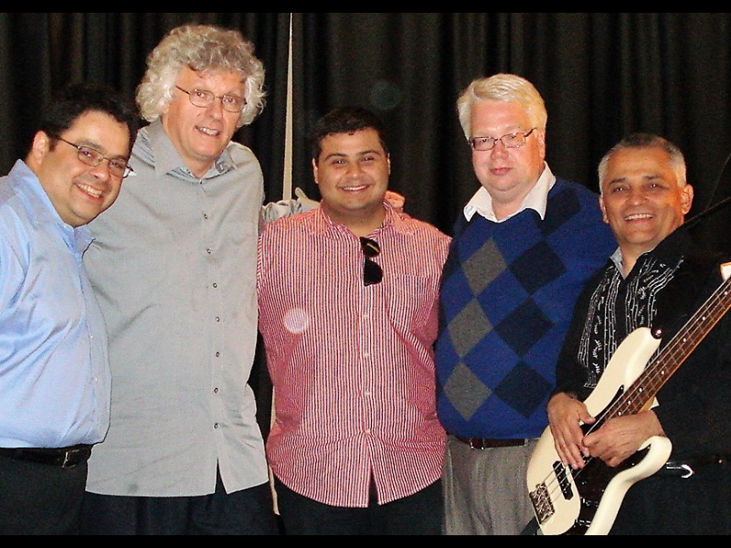 May 18, 2012: for ZOHO distributor Allegroís Annual Label Conference in Portland, OR, ZOHO was able to assemble a one-time performance of the ZOHO All Stars, consisting of (from left): Arturo OFarrill, Hendrik Meurkens, Zack OFarrill, and Gabriel Espinosa, all with new ZOHO CD releases during 2012!