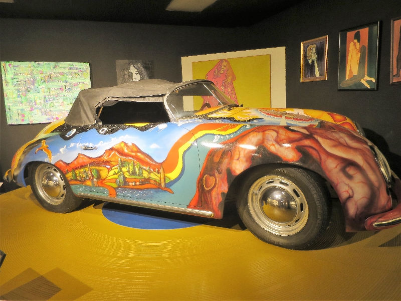 April 8, 2015: today we visited the very strange but charmingly goofy Museum of the Gulf Coast in Port Arthur, Texas. The town is known to rock fans as the birth place of The Big Bopper and Janis Joplin. Here you see a close replica of the 1965 Porsche 356 SC which Janis bought used in 1968 for $ 3,500, then asking her road manager at the time to give the car a psychedelic paint job. The original car recently changed hands at a vintage car auction for $ 1.76 million!