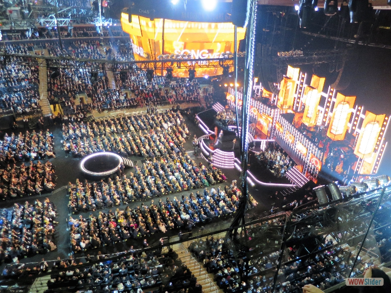 January 28, 2018: the majestic view from high above in Madison Square Garden over the televised Grammy Award show proceedings.